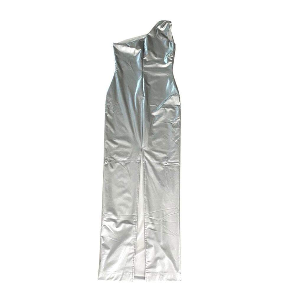 ATTEM Metta Conchetta Silver Metallic One Shoulder Long Maxi Dress size medium - Picture 5 of 11